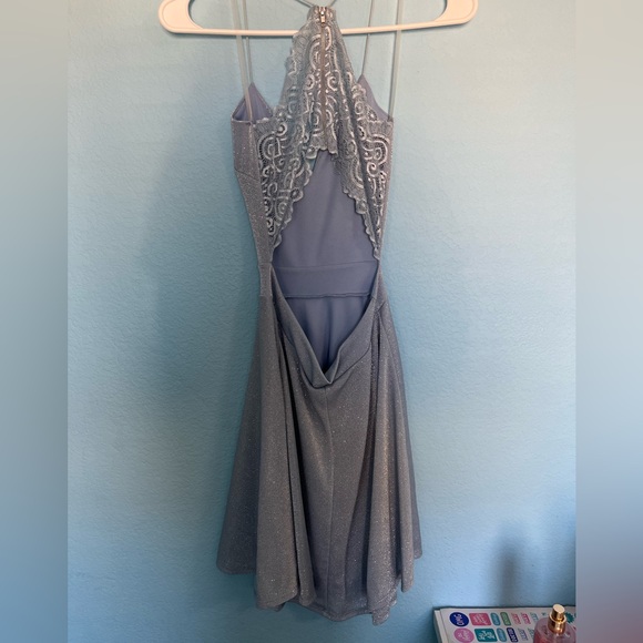 light blue sparkly, half-backless, lace and zipper - Picture 2 of 2